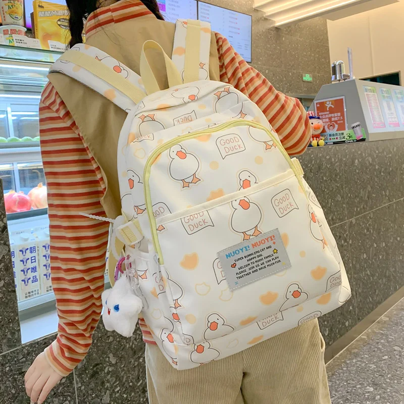 

Cute Cartoon Women's Backpack Way Nylon School Bag Stylish Contrasting Laptop Bag Suitable For Teen Girls New Korean Version