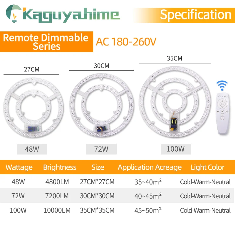 OK-B Max 100W Remote Control Dimmable LED Ceiling Light Ring Panel Replacement Home Lighting AC180-265V 220V 18W 24W 48W 72W