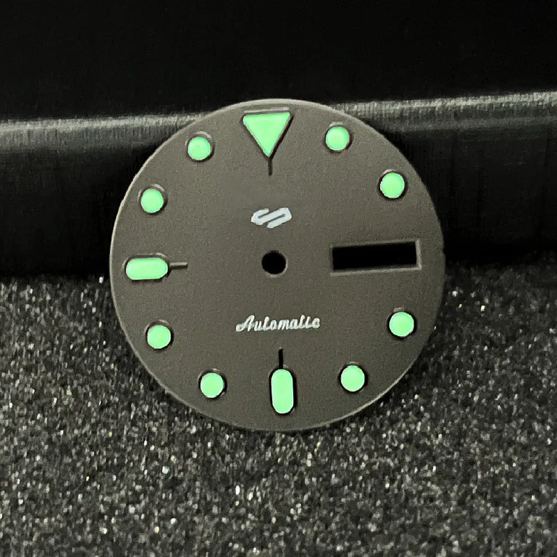 New NH36 dial black with C3 green luminous mechanical watch modified 4R36/4R/6R movement matte grain font 28.5mm  case Date-day