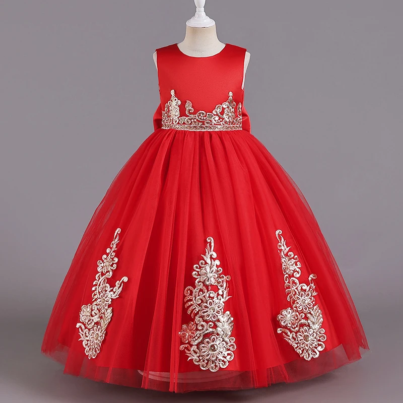 

C520 Girls' Evening Dresses Sequin Fluffy Long Princess Skirts Sweetly Bowed Back Mesh Performance Flower Host Piano