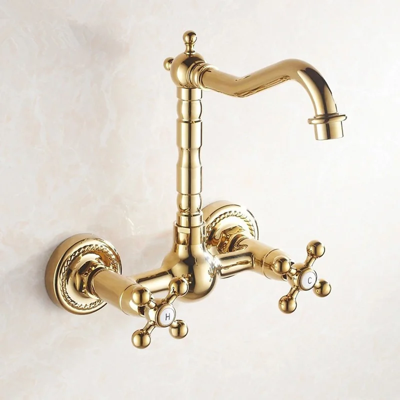 

Золотистый смеситель для ванны, смесители для горячей и холодной воды в стене, Поворотный смеситель в европейском стиле, смеситель для раковины, смесители для раковины, смесители для ванной комнаты