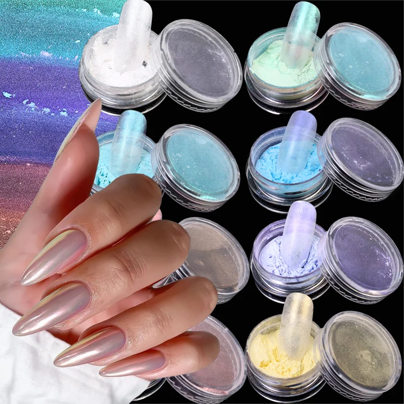 

Aurora Mirror Nail Powder Solid Glitter Multicolor Rubbing Dust Pigment Chrome Iridescent Holographic DIY Nail Art Decorations