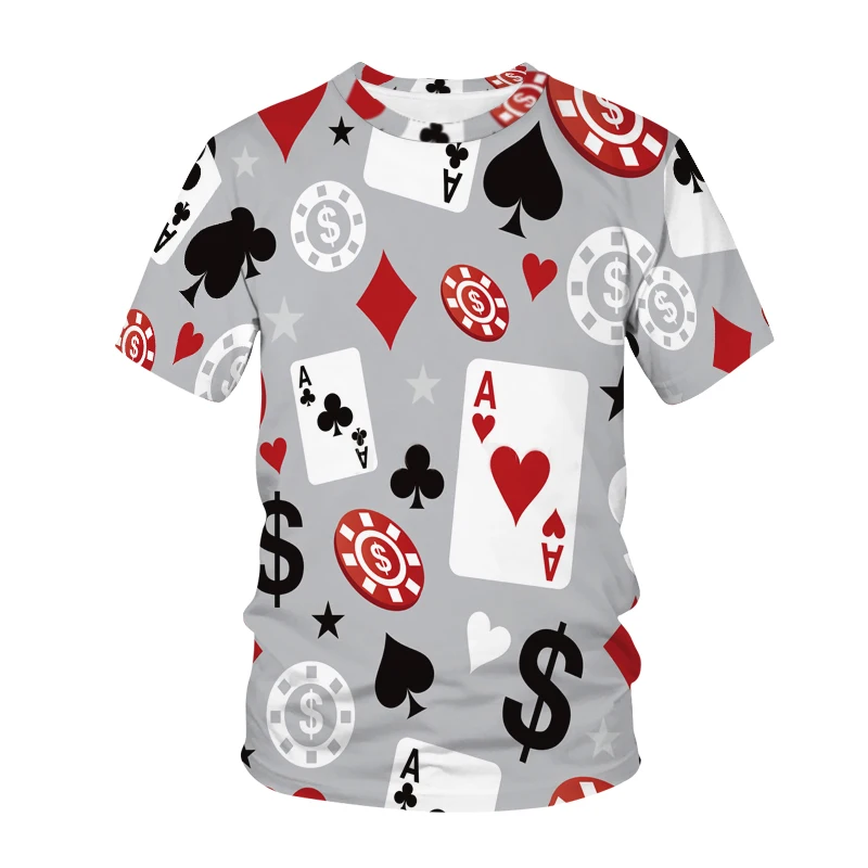 

Модные новые Забавные футболки с графическим принтом покера для мужчин, летняя повседневная футболка большого размера с круглым вырезом и принтом, индивидуальные трендовые футболки, топы