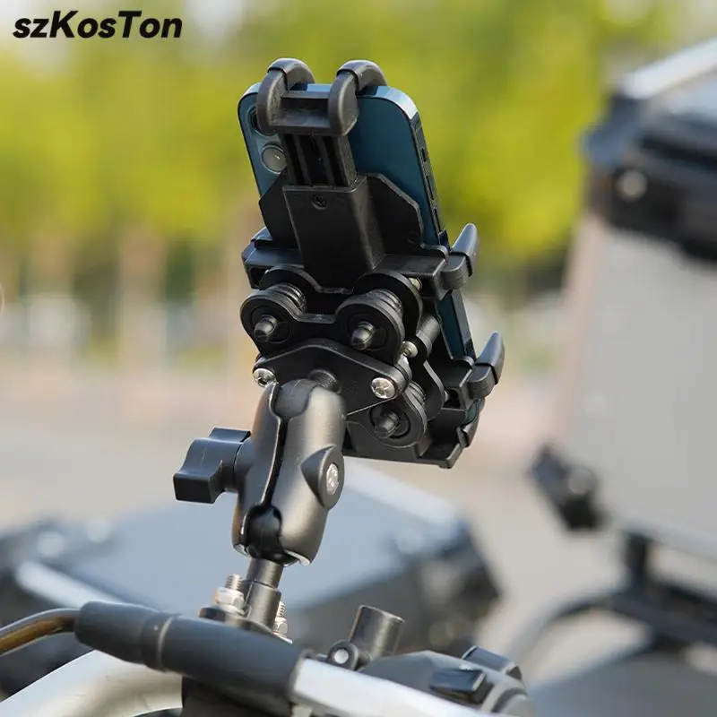 

4.7-7 Inch Motorcycle Phone Holder W/ Shock Absorber Bike Handlebar Rearview Mirror Mount GPS Clip for Mobile Phone Shockproof