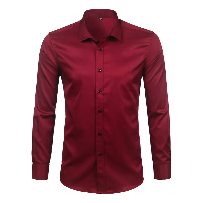 

Men's Bamboo Fiber Dress Shirts Long Sleeves Slim Fit Elastic Shirt Non Iron Solid Casual Business Social Shirt Camisa Masculina