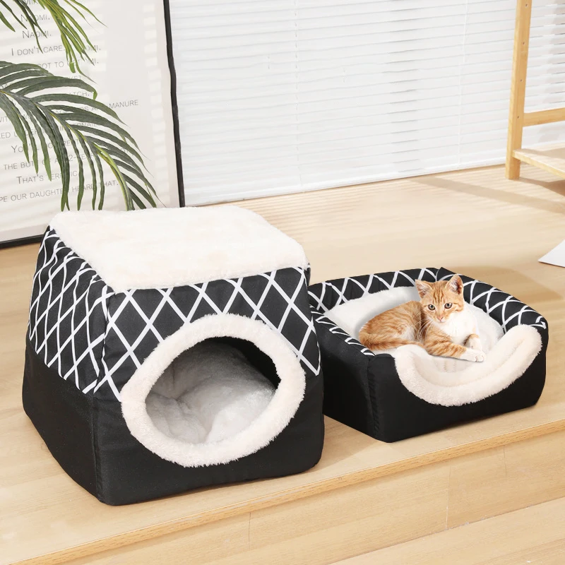 Winter Warm Cat Bed House Dual Use Pet Cat Deep Sleeping Nest Puppy Small Dogs Cats Tent Cozy Cave Capsule Pet Mat Supplies