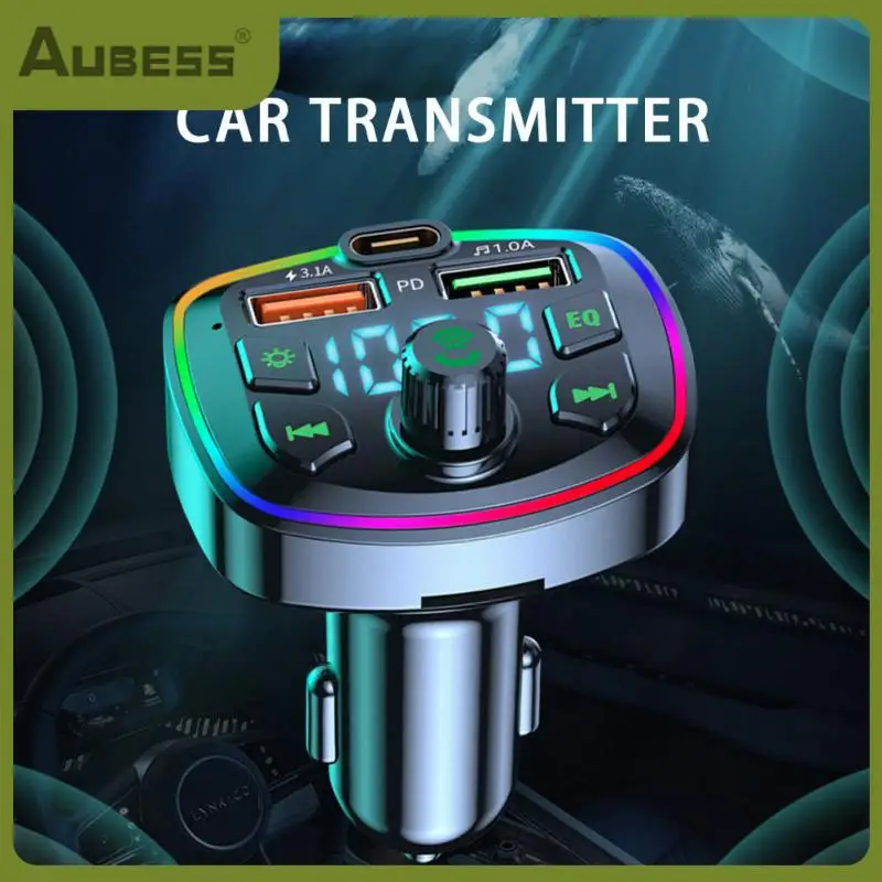 

Cigarette Lighter Fast Charging Lossless Music 3.1a Colorful Ambient Light Dual Usb Hands-free Car 5.0 Charger
