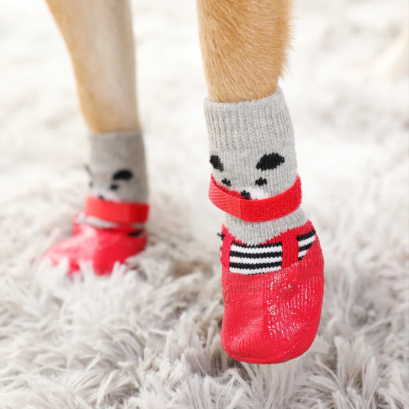 4 шт./компл. обувь для милой собаки резиновые хлопковые носки собак