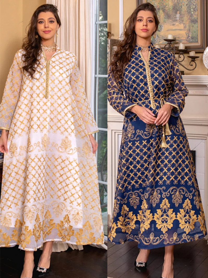 Eid Muslim Women Abaya Morocco Party Dress Caftan Ramadan Prayer Abayas Lace-up Gowns Dubai Arabic Kimono Robe Outwear 2023