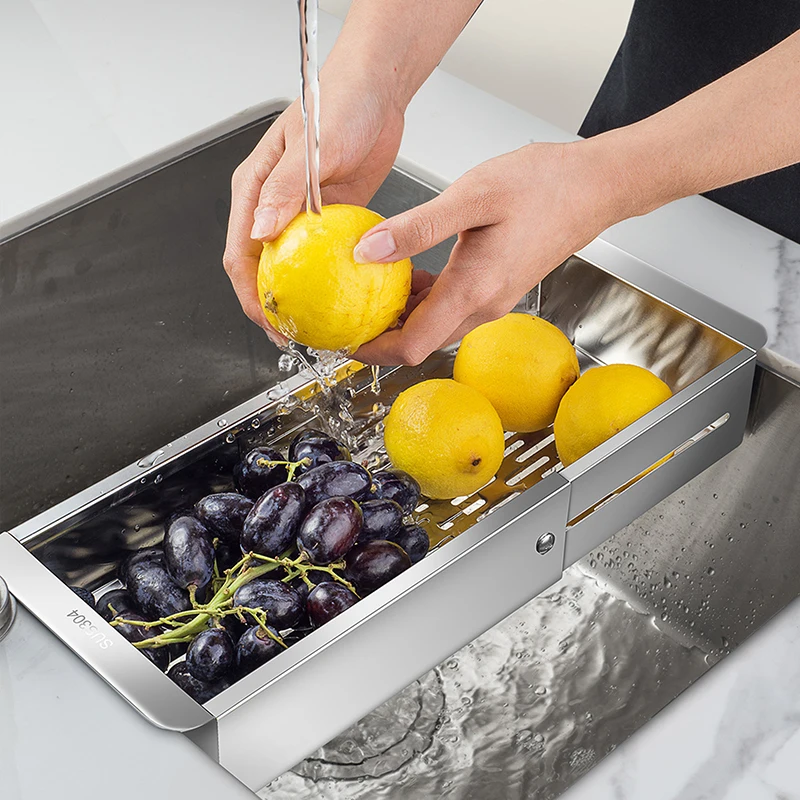 

Over The Sink Colander Stainless Steel Expandable Colander Strainer Baskets Food Fruits Vegetables Noodle Pasta Drain Basket