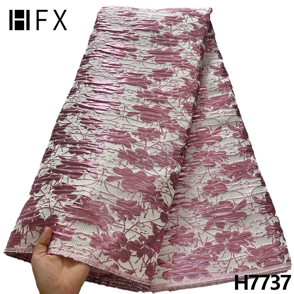 

HFX New African Brocade Lace Jacquard Fabric Nigerian Floral Damask Cloth Organza French Tulle Net Dress Tissus Material H7737