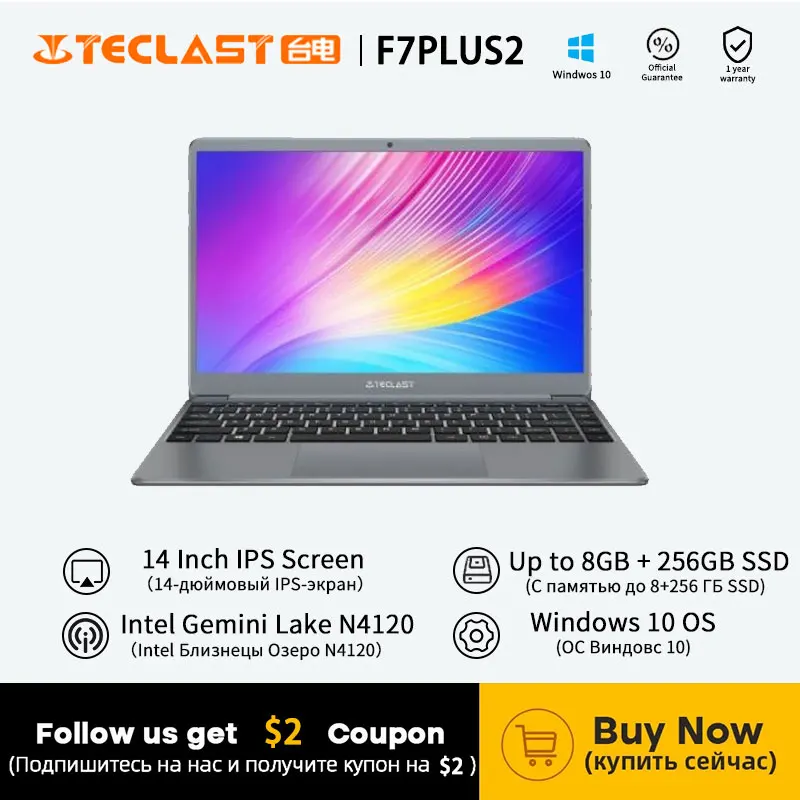 Teclast F7 Plus 2 Laptop 14.1 Inch Windows 10 Notebook 1920x1080 Intel Gemini Lake N4120 Keyboard GameLaptops