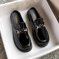 the new fashion brand in 2022 designs women wearing flip flops spring round head black metal casual moellers plus size 41 43