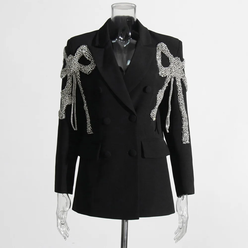 Блейзер BPN женский однобортный со стразами повседневный приталенный двубортный