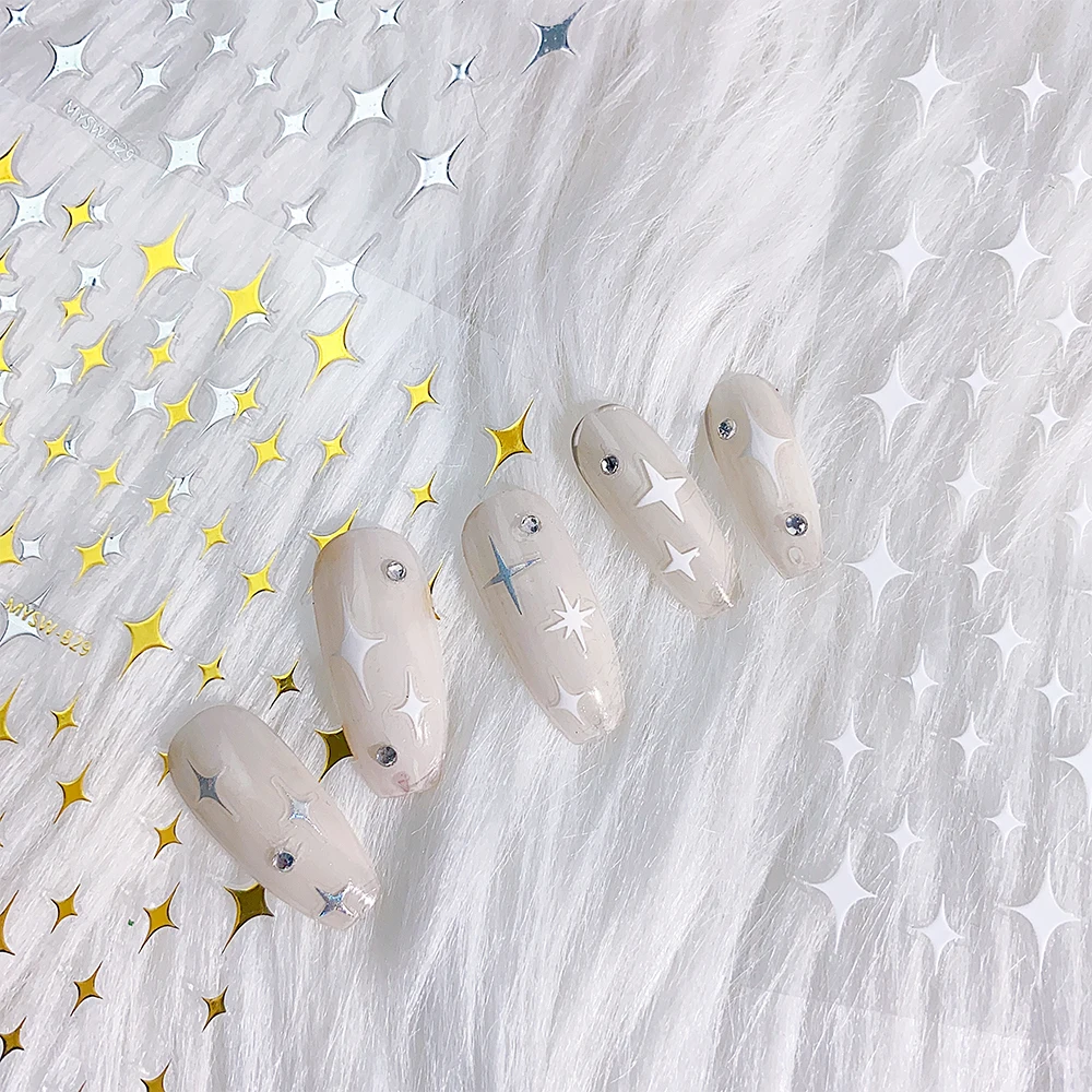 1 шт. Лазерная звезда клейкая наклейка для ногтей 3D украшение Золотой Серебряный