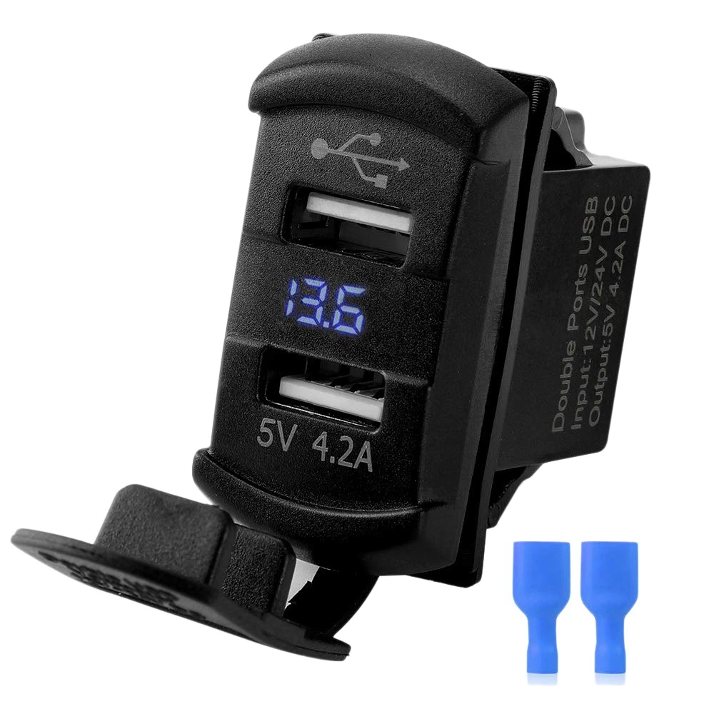 

Dual USB Rocker Switch Led Digital Voltmeter for Fast Charging Electronic Devices,Universal for All 12V-24V Cars