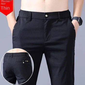 New Summer Men's Casual Pants Slim Pant Straight Thin Trousers Male Fashion Stretch Khaki Jogging 28-38 Men Pants 1