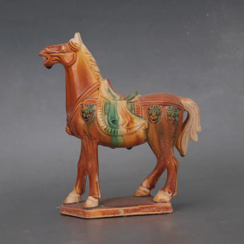 

Chinese Tang Tri-Color Glazed Ceramics Yellow War Horse Porcelain Statue 7.95"