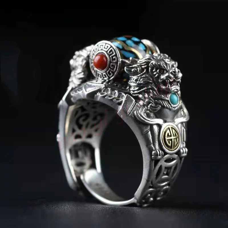 

National style, auspicious beast Tianzhu open index finger personality ring men and women