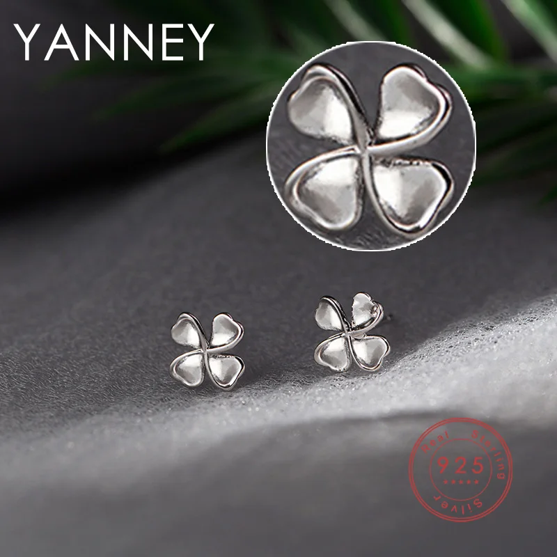 

YANNEY Silver Color 2022 Trend Fashion Clover Stud Earrings Woman Simple Four-leaf Flower Jewelry Temperament Accessories