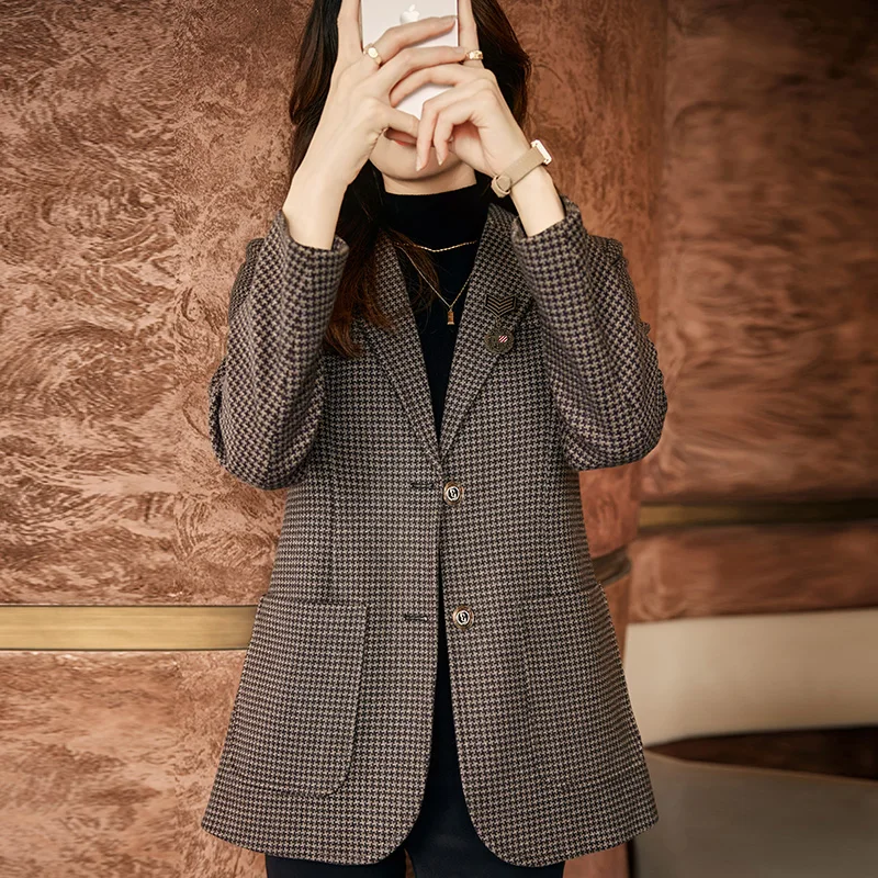 Korean Fashion Spring Notched Blazer Women Classic All Match Long Sleeve Blazers Office Lady Single Breasted Jackets New
