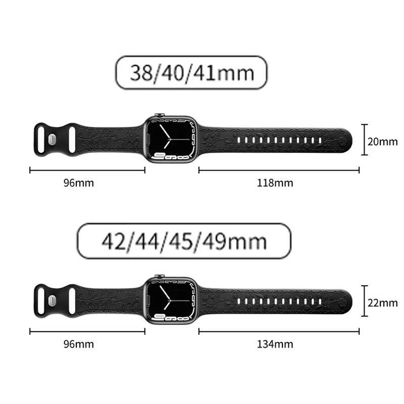 Ремешки с цветочной гравировкой для Apple Watch, ремешок 44 мм, 40 мм, 49 мм, 41 мм, 45 мм, 38 мм, 42 мм, 46 мм, браслет iwatch series 10, 8 9 7 3 ultra 2 se (art.: 3920cb74e65bd) - 3920cb74e65bd