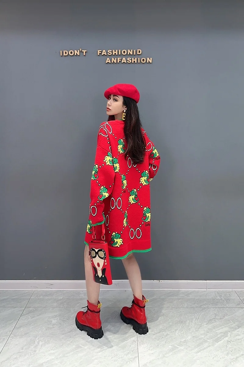 Новинка весна-осень 2024 свитер средней длины вязаный пуловер классический принт