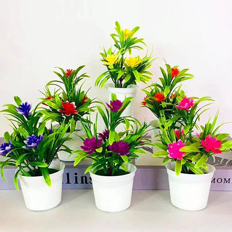

1 Piece Artificial Potted Ornaments Simulation Bonsai Multi-color Plants Small Lotus Garden Desktop Home Garden Decoration