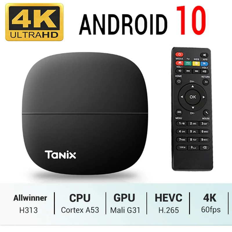 Tanix A3 4K 2.4G Wifi Smart TV Box For Android 10.0 Quad Core Allwinner H313 Set Top Box Airplay DLN