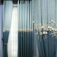 new light luxury curtains for living dining room bedroom thick cashmere shading chenille embroidered bead blue curtains tulle