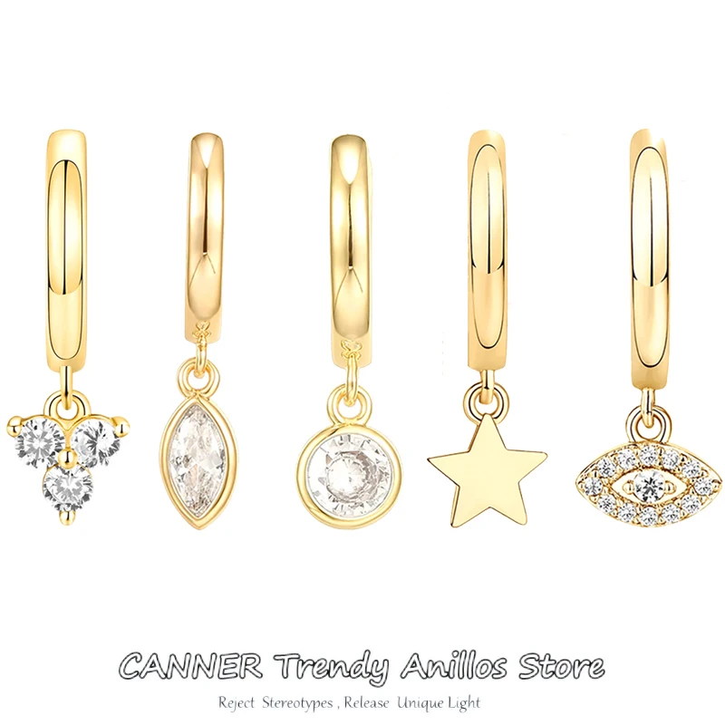 

CANNER Anti-Allergic 925 Sterling Silver Star Clover Eyes Zirconia Hoop Earring For Women Beautiful Huggies Ears aretes Jewelry
