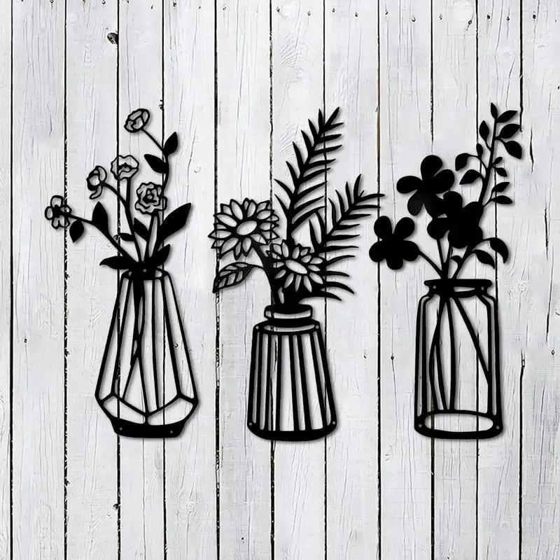 

Metal Flower Wall Decor Strong And Durable Metal Art Flowers Decor Black Flower Silhouette For Home Bedroom Dining Room