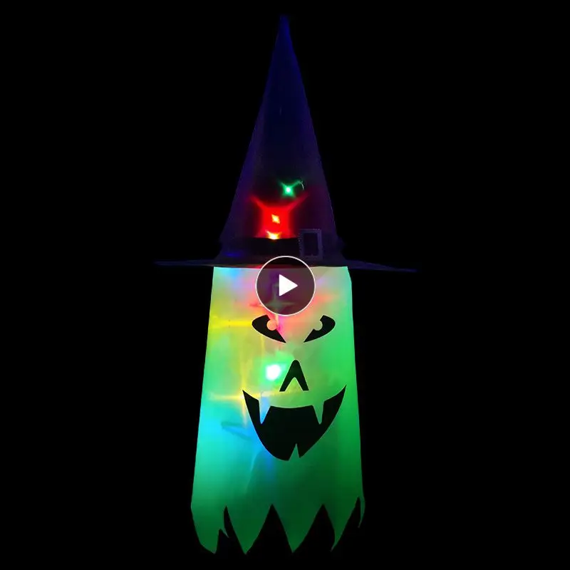 

Halloween LED Flashing Light Hanging Ghost Halloween Decoration Dress Up Glowing Wizard Hat Lamp Horror Props For Home Bar