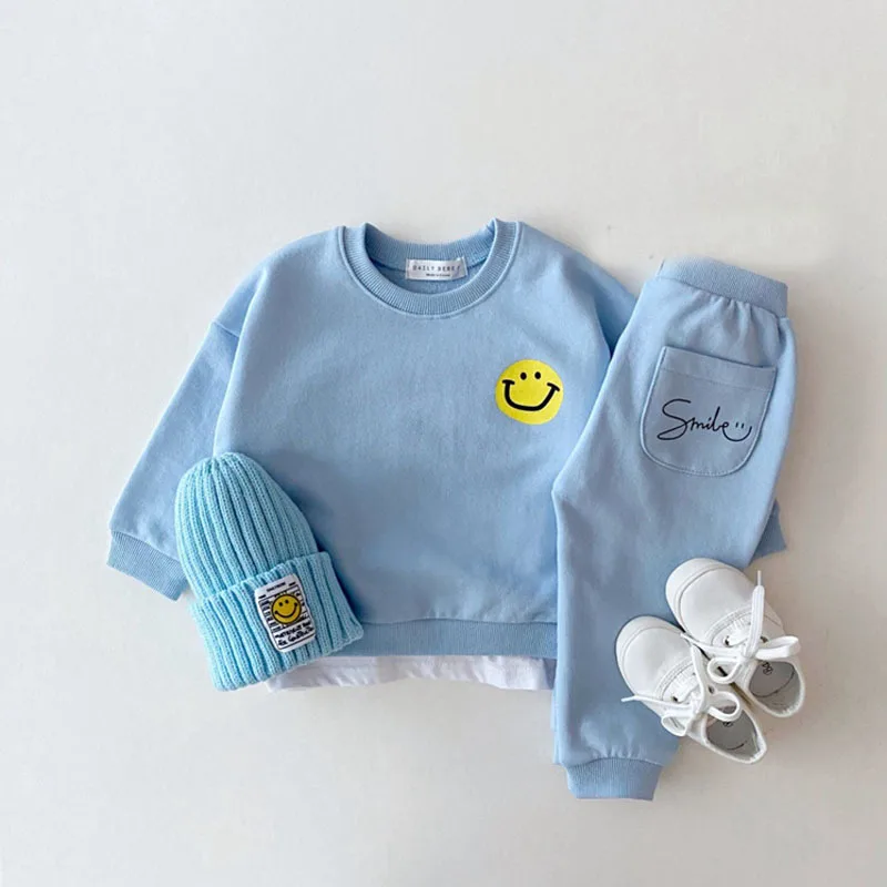 

2022 Baby Boys Girls Casual Clothing Set Cute Smile Sweatshirts+pants,toddlers Kids Spring Fall Leisure Suits Children Clothes