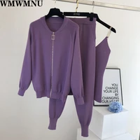 womens tracksuit suit 3pcs set v neck long sleeve cotton blend spring autumn ladies sportswear outfits for long pant outfits