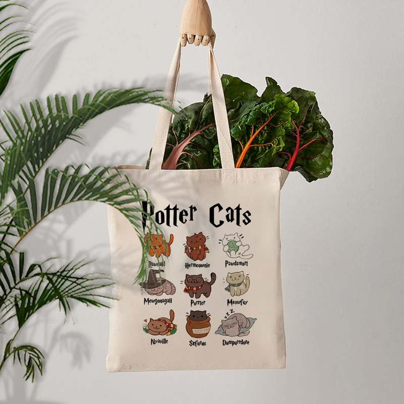 1 шт. Холщовая Сумка-тоут с рисунком кошки