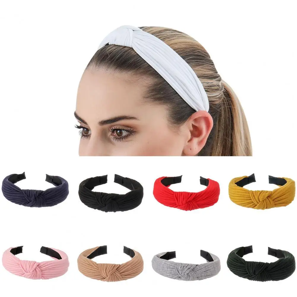 

Elastic Non-slip Women Headband Knitted Fabric Women Girl Solid Color Knotted Headband Hair Accessories