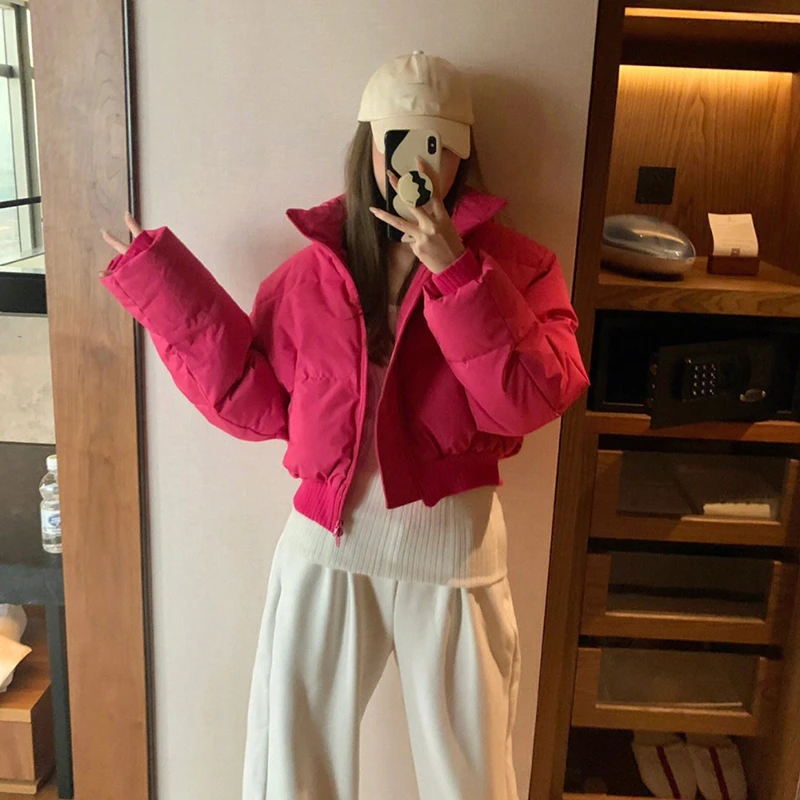 

Y2K 2023 Autumn Winter Women Cotton Jacket Retro British Style Large Lapel Loose White Casual Warm Short Coat