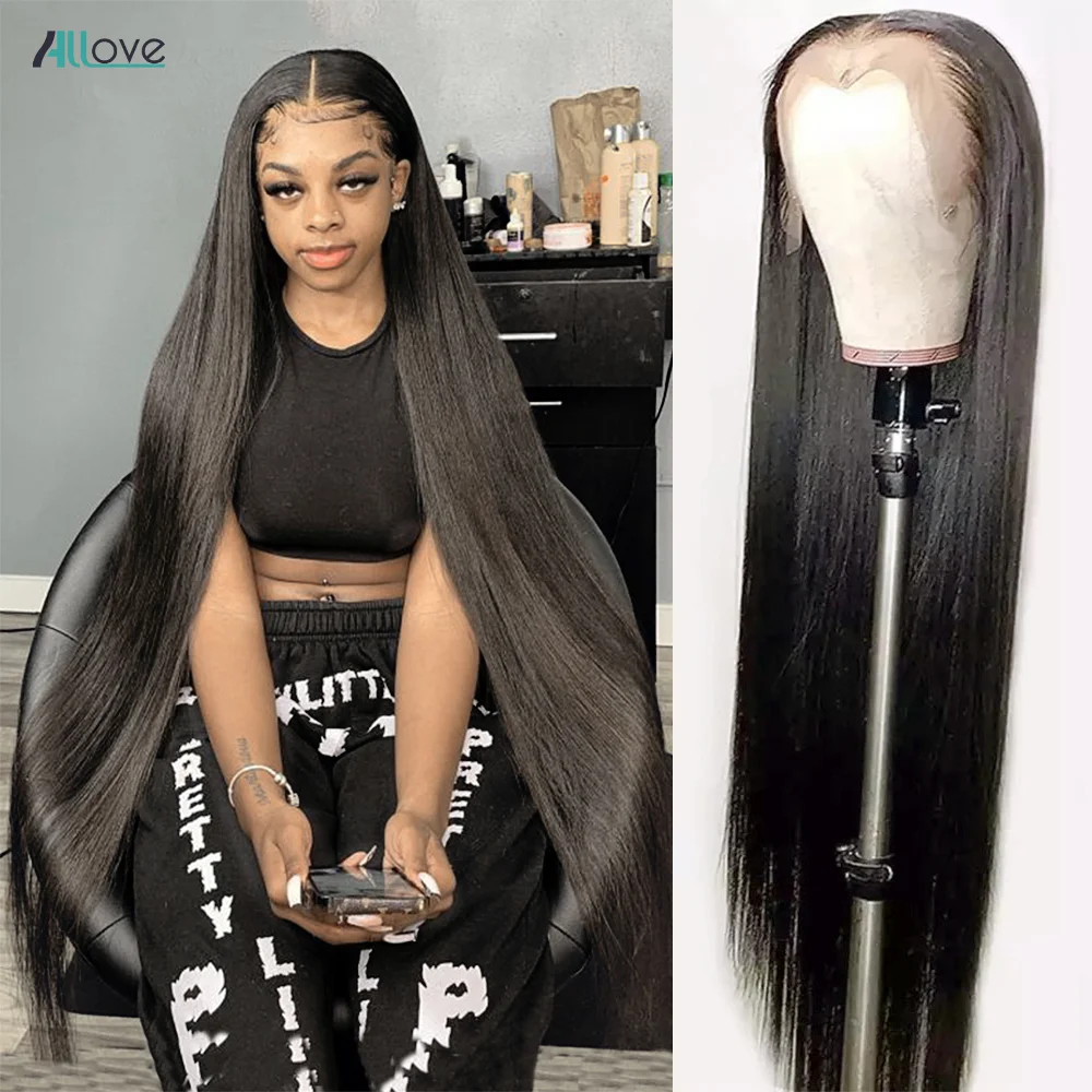 Allove 40 Inch Human Hair Wig Straight Lace Front Wig 13x6 Lace Frontal Wig For Women Brazilian Remy 4x4 Lace Closure Wig