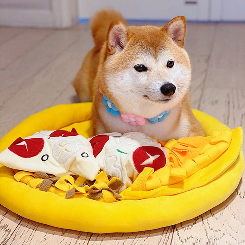 

Dog Snuffle Mat Pet Traning Feeding Mats Pizza Shaped Pad Interactive Puzzle Dispenser Toy Foraging Blanket for Small Large Dogs