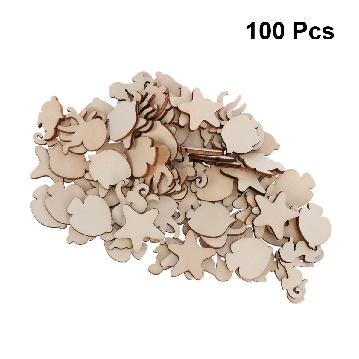 

100 Pcs Animals DIY Cutouts Craft Kids Unfinished Wood Animal Hand Decor Wood Grain Sea Animal Wood Cutouts