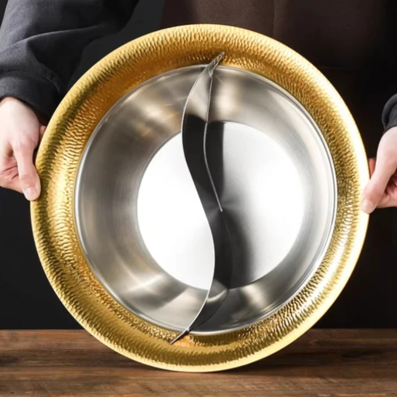 Коммерческий утолщенный котелок из нержавеющей стали 304 с молотковым узором, для двух видов блюд, для индукционных и газовых плит, для приготовления прозрачных супов и горячих блюд (art.: 3920d975131a6) - 3920d975131a6