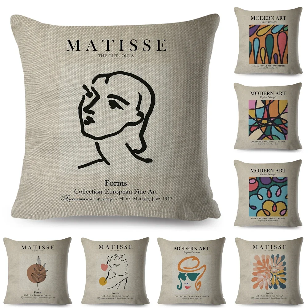 Абстрактный цветной блок Matisse Girl Коралловая Современная наволочка льняная