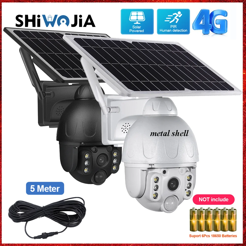 

SHIWOJIA 4G Card Outdoor Solar Camera PTZ Security CCTV 7.8W Solar Panel Two-way Audio Home Metal Shell Vedio Surveillance Cam