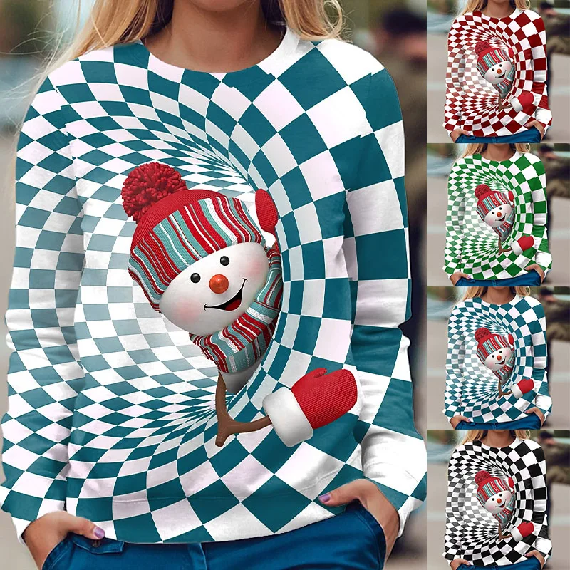

Женский пуловер с круглым вырезом, повседневный Свитер оверсайз с длинным рукавом и принтом снеговика, Осень-зима 2022