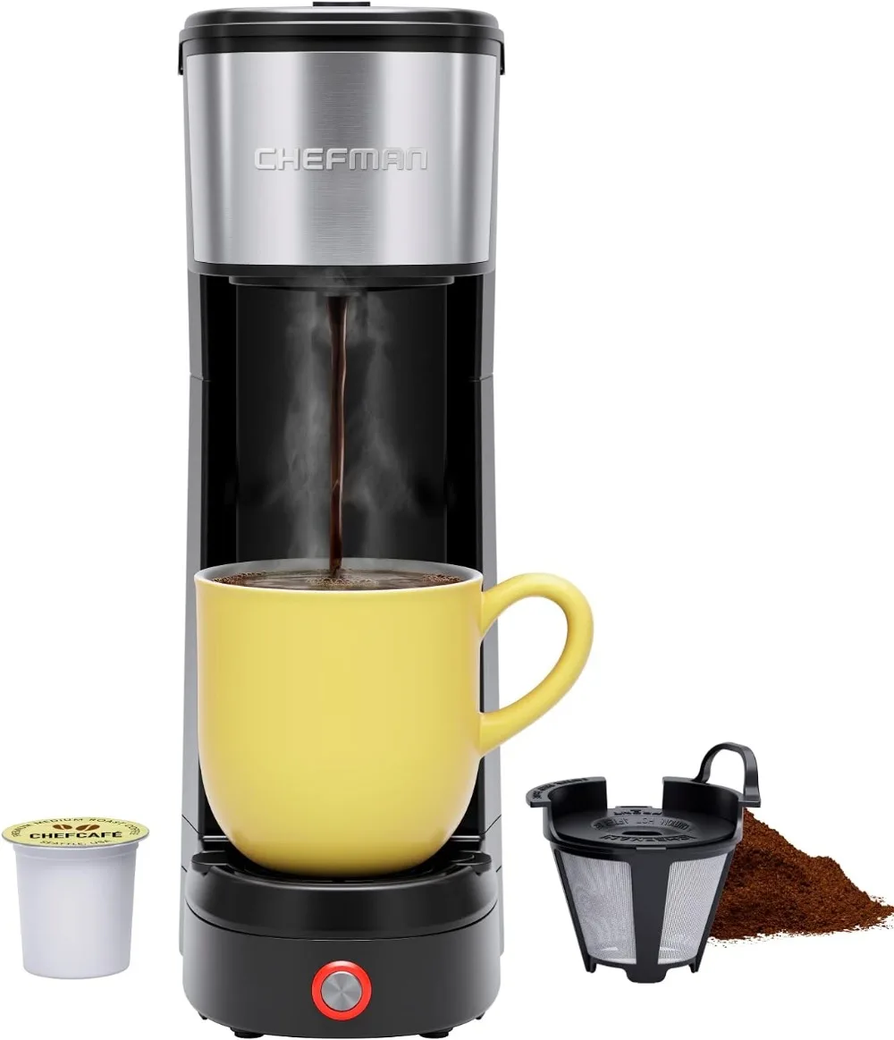 

Chefman Single Serve Coffee Maker: K-Cup & Ground Compatible, Single Cup 6-14 oz Portable Drip Coffee Machine with Filter
