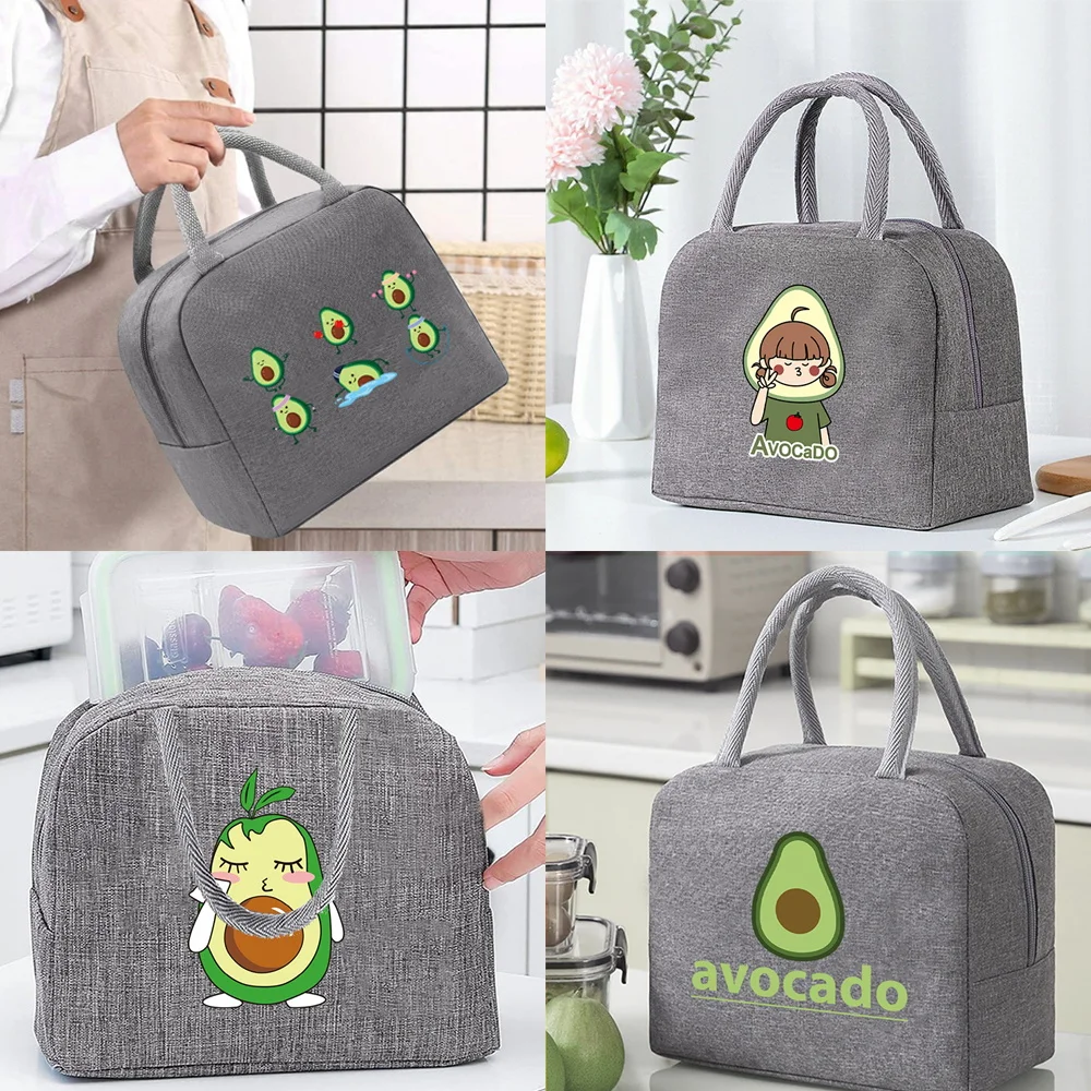 

1PCS Portable Lunch Bag Insulated Canvas Cooler Bag Thermal Food Picnic Lunch Bag for Women Kids Grey Avocado Pattern Sreies