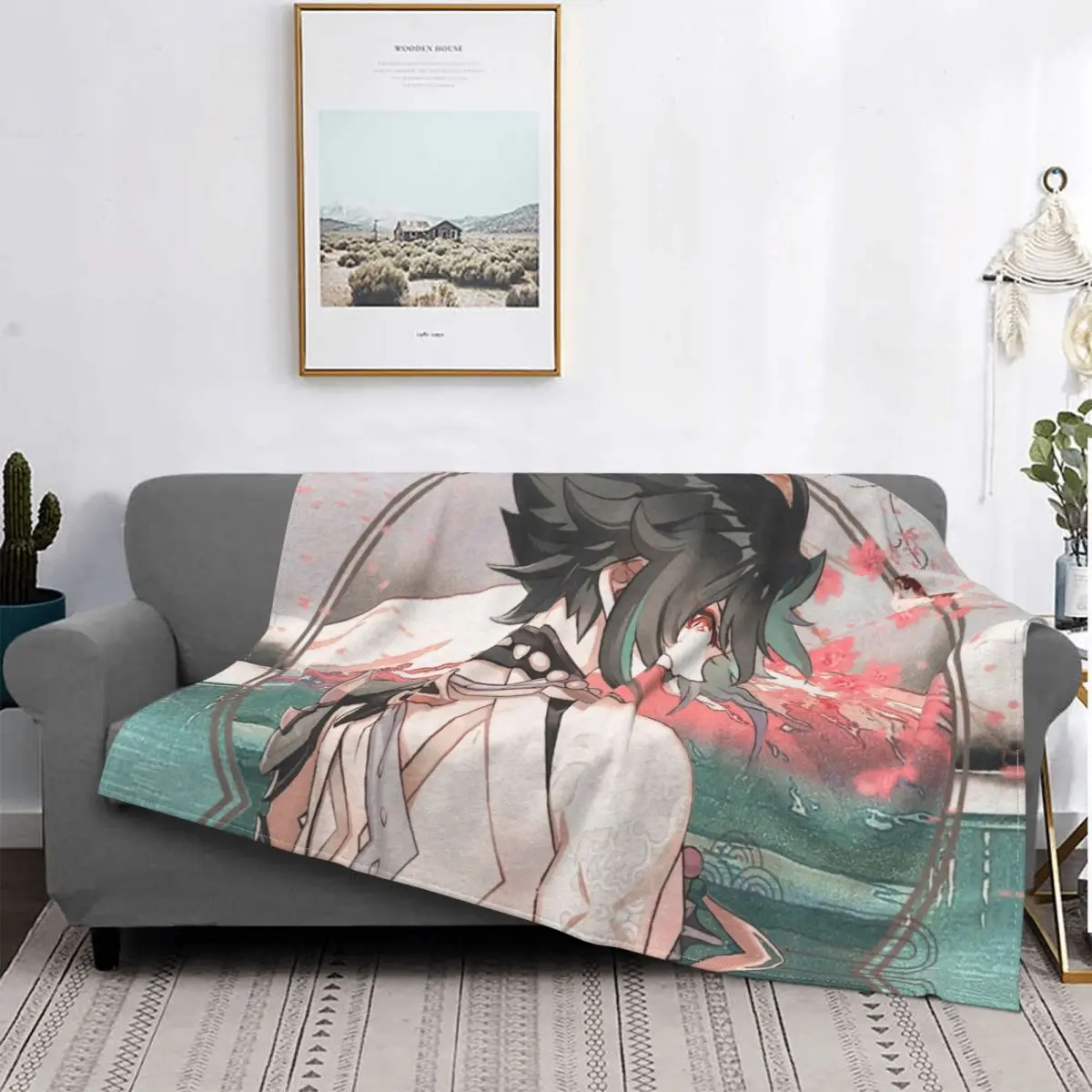 

Anime Xiao Blankets Genshin Impact Retro Flannel Throw Blankets Home Couch Personalised Ultra-Soft Warm Bedspreads 09