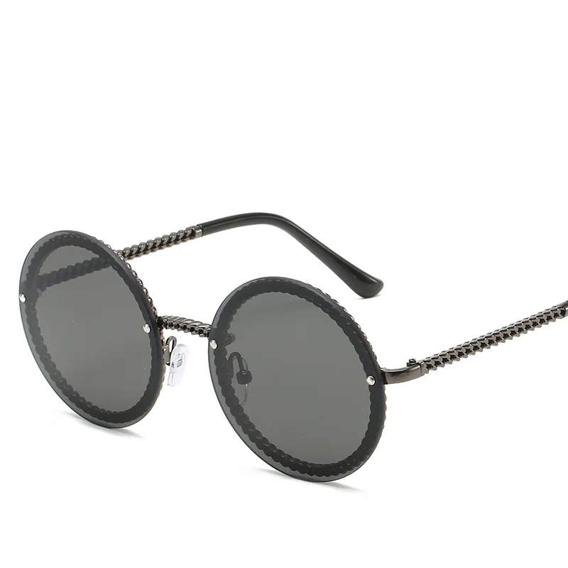 

Luxury Metal Chain Round Sunglasses Rimless Brand Shades for Women Circle Sun Glasses Gradient Oculos gafas zonnebril dames