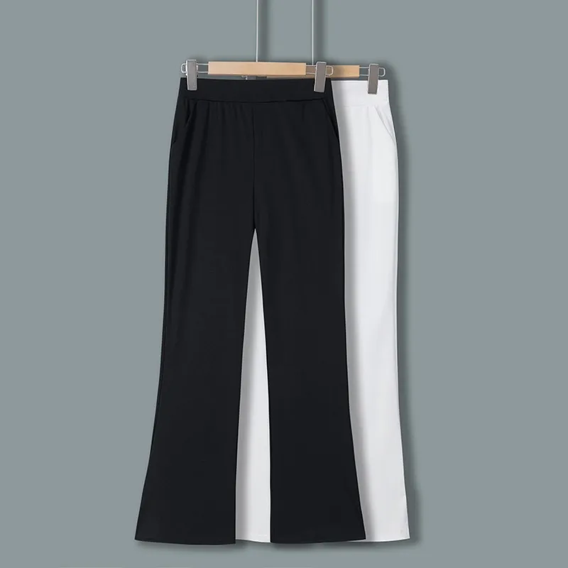 Commuter High Waist Micro Ragged Pants Classic Women's Spring and Autumn Fashion Elegant Solid Color Striped Pants Women's Cloth